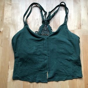 Aerie Ribbed Cropped Top Bralette - Dark Green “Sycamore”